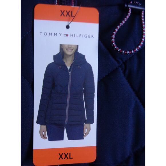 Tommy Hilfiger Quilted Jacket Navy Hooded Midweight Winter Womens Size XXL -14 - Picture 3 of 4
